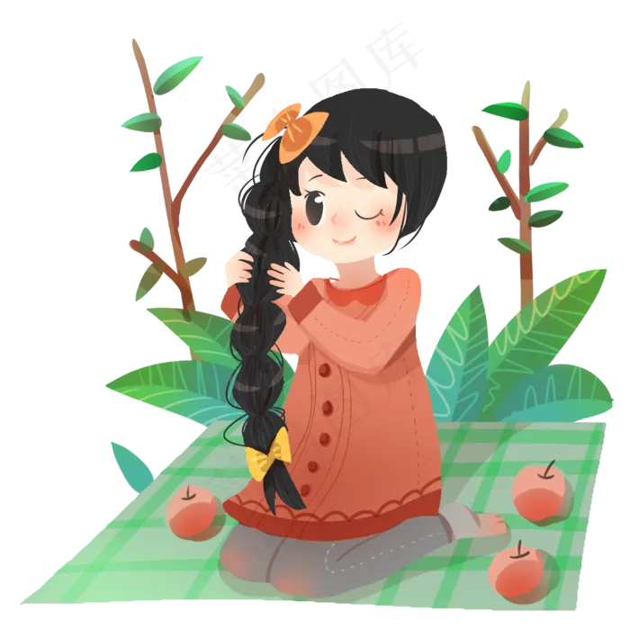 春分踏青的小女孩,免抠元素