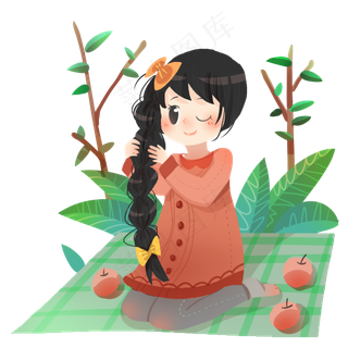 春分踏青的小女孩,免抠元素