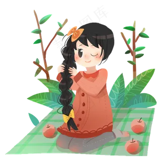 春分踏青的小女孩,免抠元素