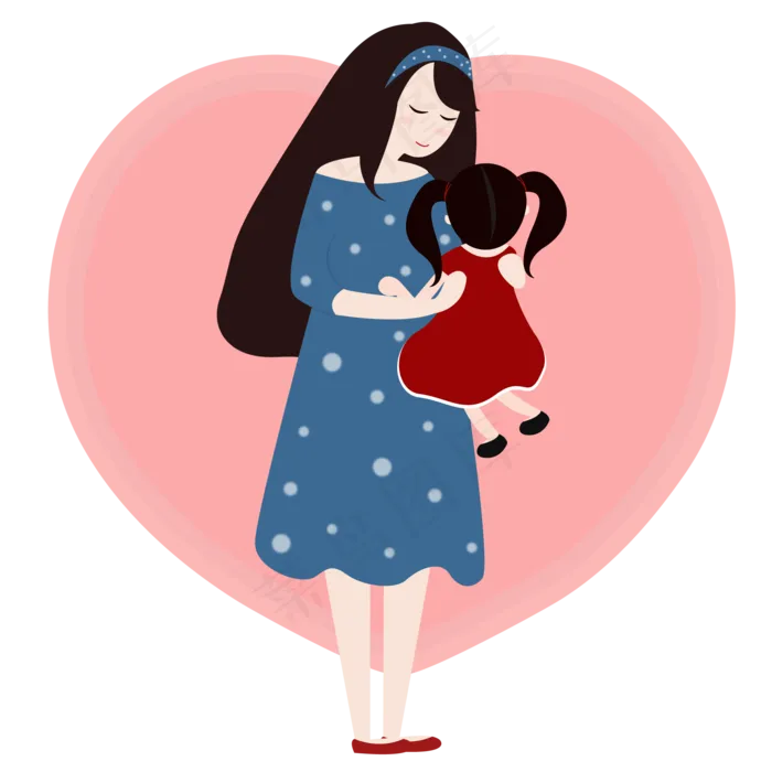 母亲节妈妈女儿温馨拥抱矢量插图,免抠元素ai矢量模版下载