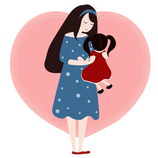 母亲节妈妈女儿温馨拥抱矢量插图,免抠元素