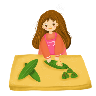 端午节包粽子的女孩
