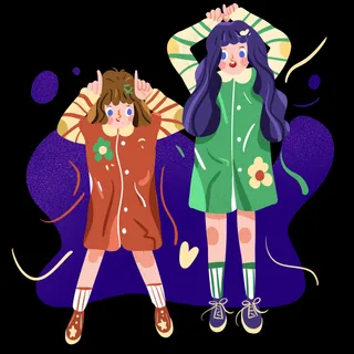 儿童节学绵羊的两个小朋友