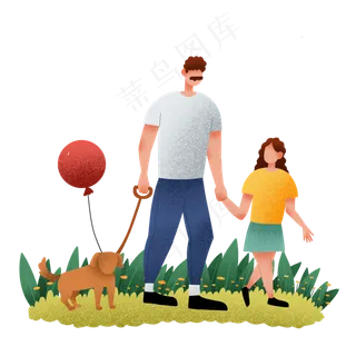 父亲节父女遛狗