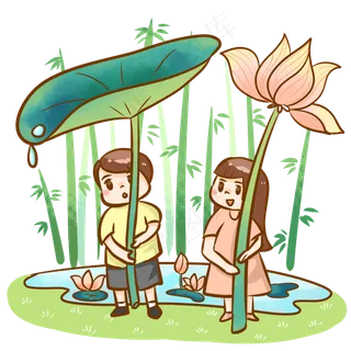 情侣荷花荷叶下避雨