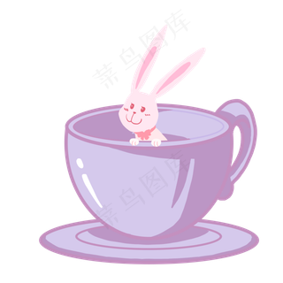 紫色咖啡杯兔子PNG