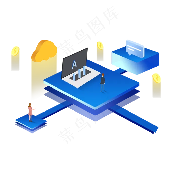 2.5D蓝色互联网技术场景,免抠元素(1200*1200px 72dpi )psd模版下载