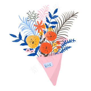 水彩手绘花朵花捧花花束PNG免抠素