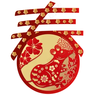 中国风烫金春字剪纸,免抠元素