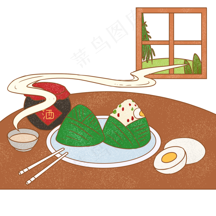 端午节棕色卡通元素吃粽子PNG(2000X2000(DPI:300))psd模版下载