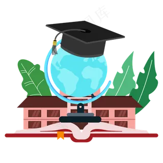 毕业季博士帽地球仪学校绿色植物,免抠元素