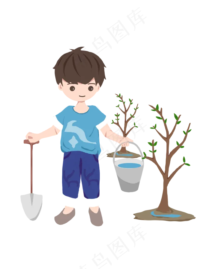 植树节手拿水桶的男孩
