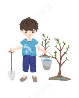 植树节手拿水桶的男孩