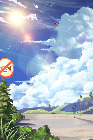 夏至春天治愈唯美日系天空阳光少女云朵植物