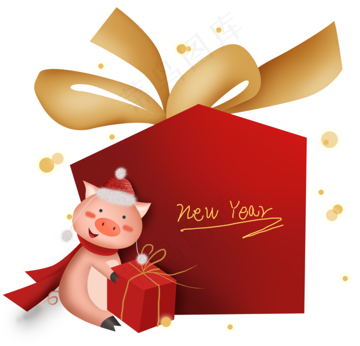 2019新年猪年红色礼物文字框,免抠元素