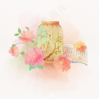 唯美水彩书籍水彩花水彩灯PSD