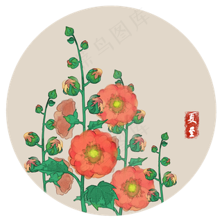 夏至蜀葵水墨中国风花卉PNG素材