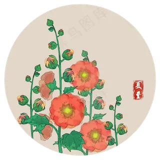 夏至蜀葵水墨中国风花卉PNG素材