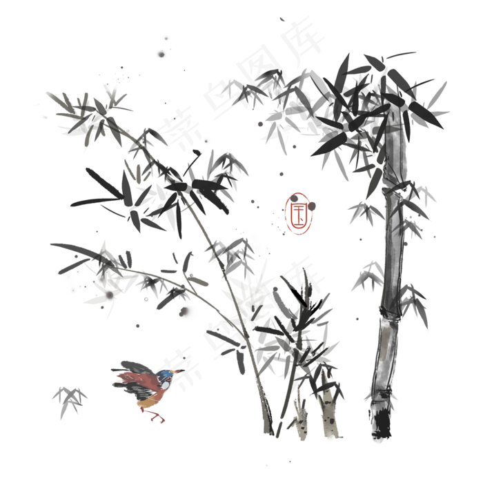 水墨花鸟墨竹鸟儿素材,免抠元素