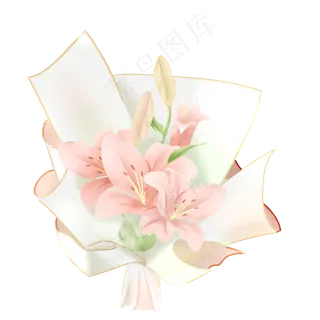 节日手绘百合花花束,免抠元素