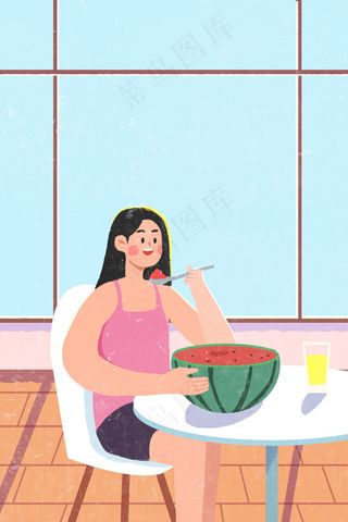 蓝色扁平风夏天吃西瓜