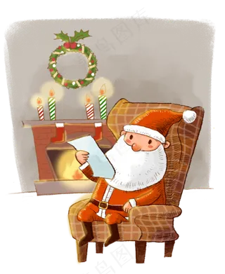 圣诞节壁炉和圣诞老人PNG素材,免抠元素