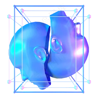 科技智能头像魔幻数据蓝色线框侧,免抠元素