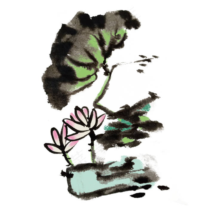荷花荷叶水墨风手绘插画