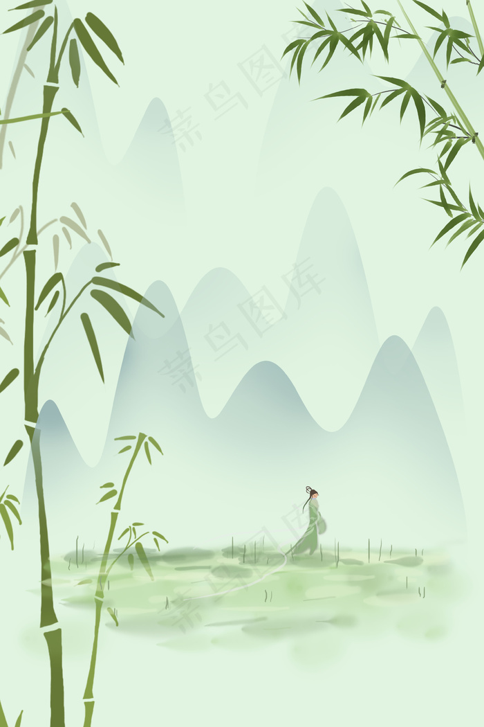 清明节清新水墨竹子H5背景素材