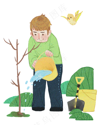植树节浇水的男孩
