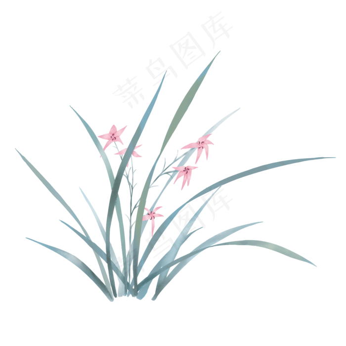 春天兰花紫花水墨小花,免抠元素