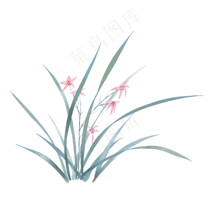 春天兰花紫花水墨小花,免抠元素(2000*2000px 300 dpi )psd模版下载