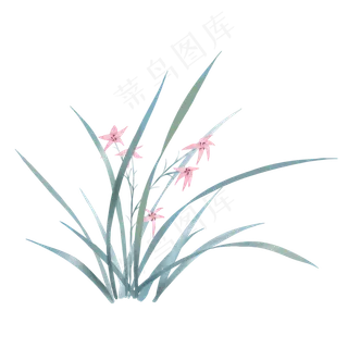 春天兰花紫花水墨小花,免抠元素