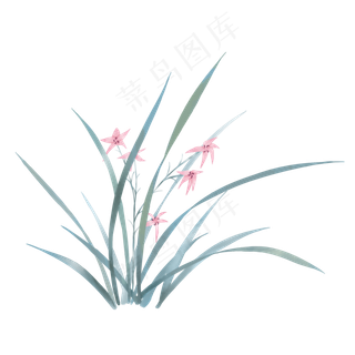 春天兰花紫花水墨小花,免抠元素
