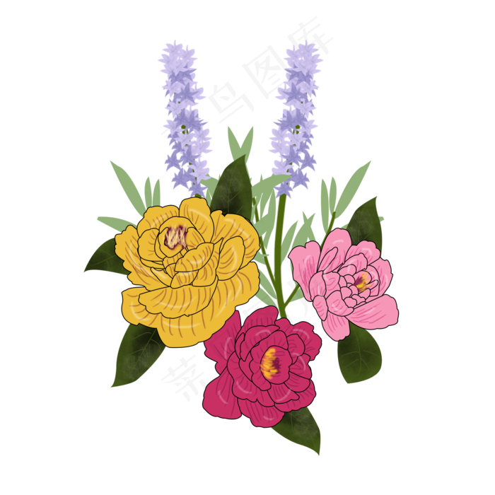 手绘玫瑰花插花花艺节日花朵(2000X2000(DPI:300))psd模版下载