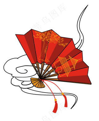 国庆节中国红喜庆扇子云纹免扣,免抠元素
