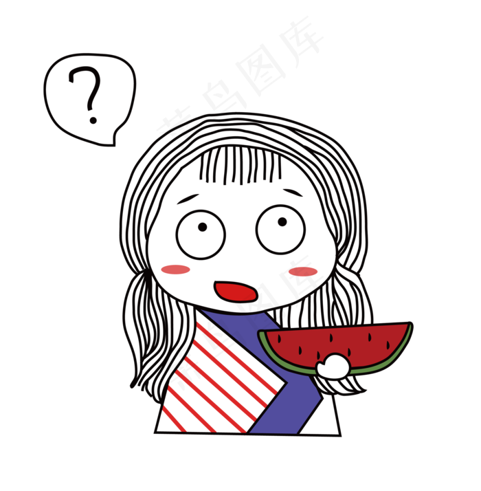 暑期来了夏至吃西瓜小女孩ai矢量模版下载