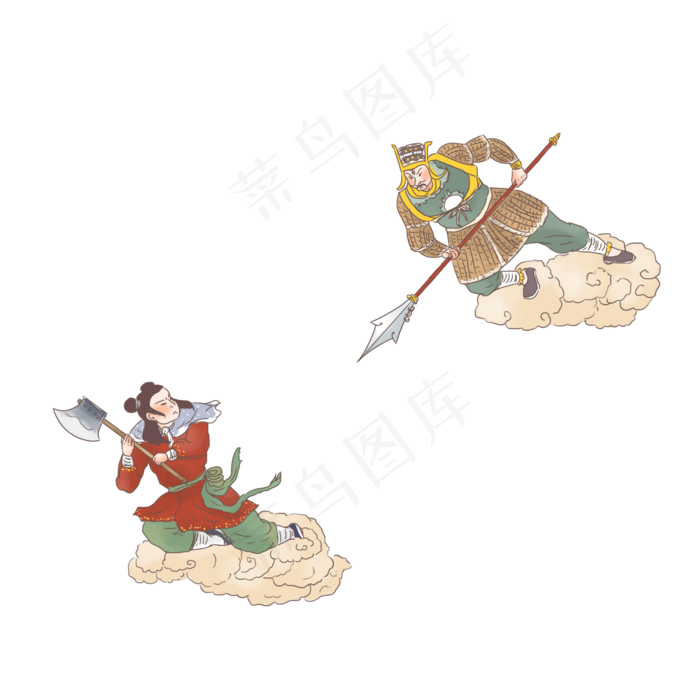 手绘中国古代神话传说沉香大战二,免抠元素(2000*2000px 300 dpi )psd模版下载