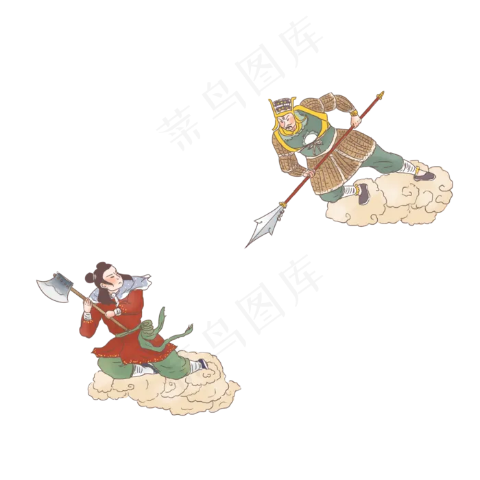 手绘中国古代神话传说沉香大战二,免抠元素