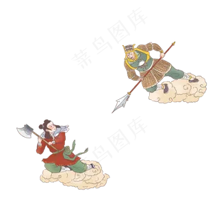 手绘中国古代神话传说沉香大战二,免抠元素