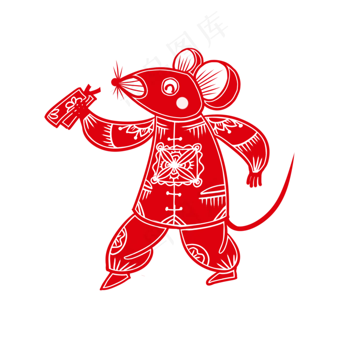 老鼠打竹板鼠年剪纸风,免抠元素(2000X2000(DPI:300))psd模版下载