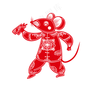 老鼠打竹板鼠年剪纸风,免抠元素