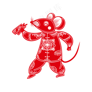 老鼠打竹板鼠年剪纸风,免抠元素