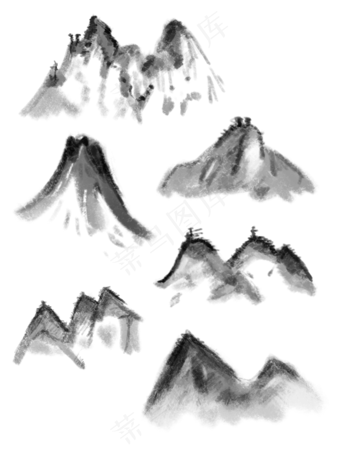 水墨山水剪影简约黑色国画古风墨