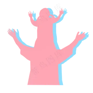 父亲与女儿粉色剪影