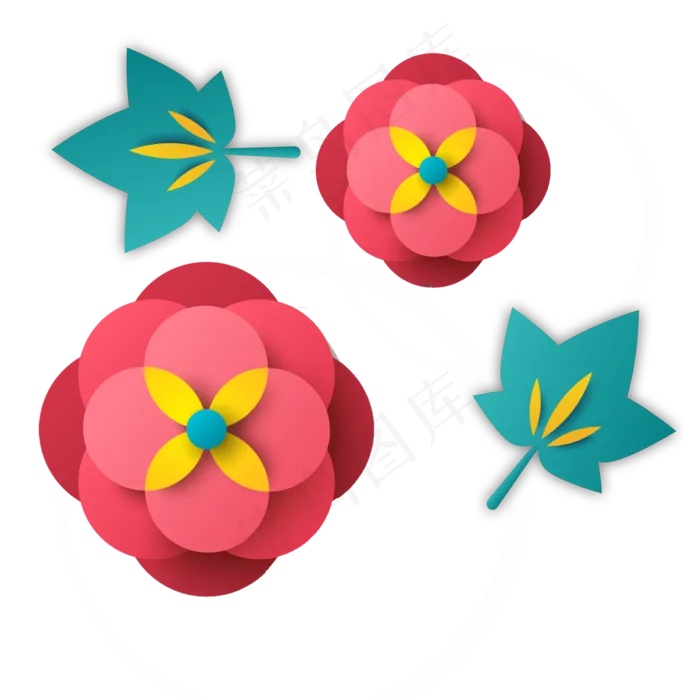 花朵树叶大气简约立体剪纸元宵图,免抠元素(2000X2000(DPI:299))