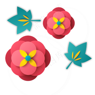 花朵树叶大气简约立体剪纸元宵图,免抠元素