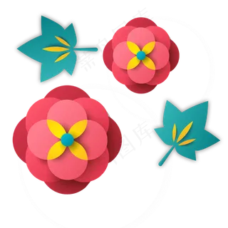 花朵树叶大气简约立体剪纸元宵图,免抠元素