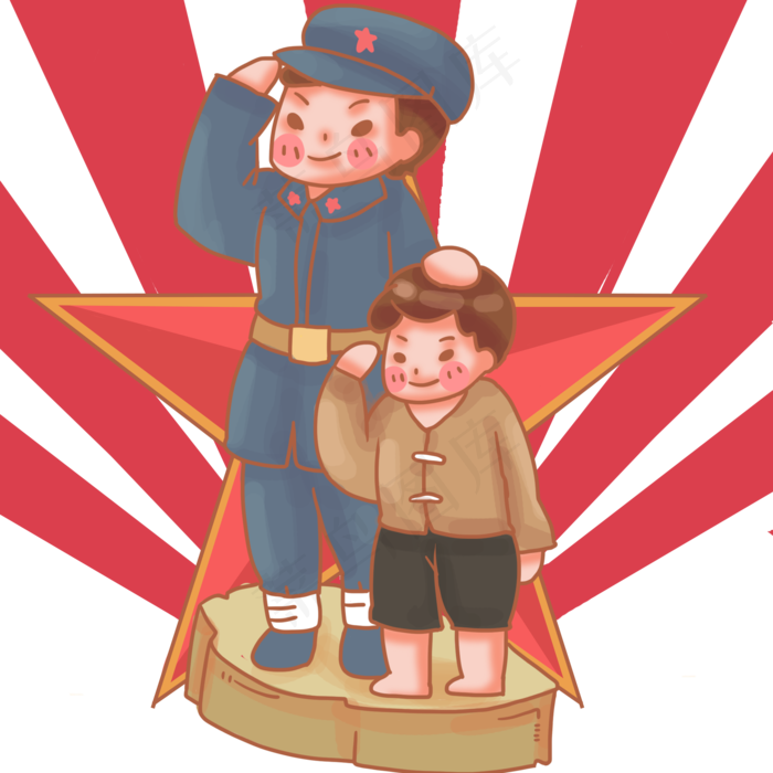 红星敬礼中的复古革命军人(2000X2000(DPI:300))psd模版下载