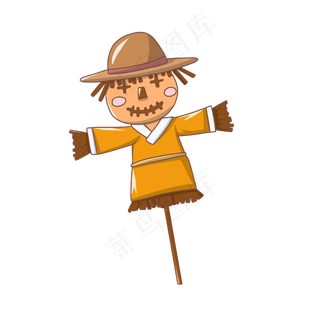 手绘秋分秋天稻草人,免抠元素